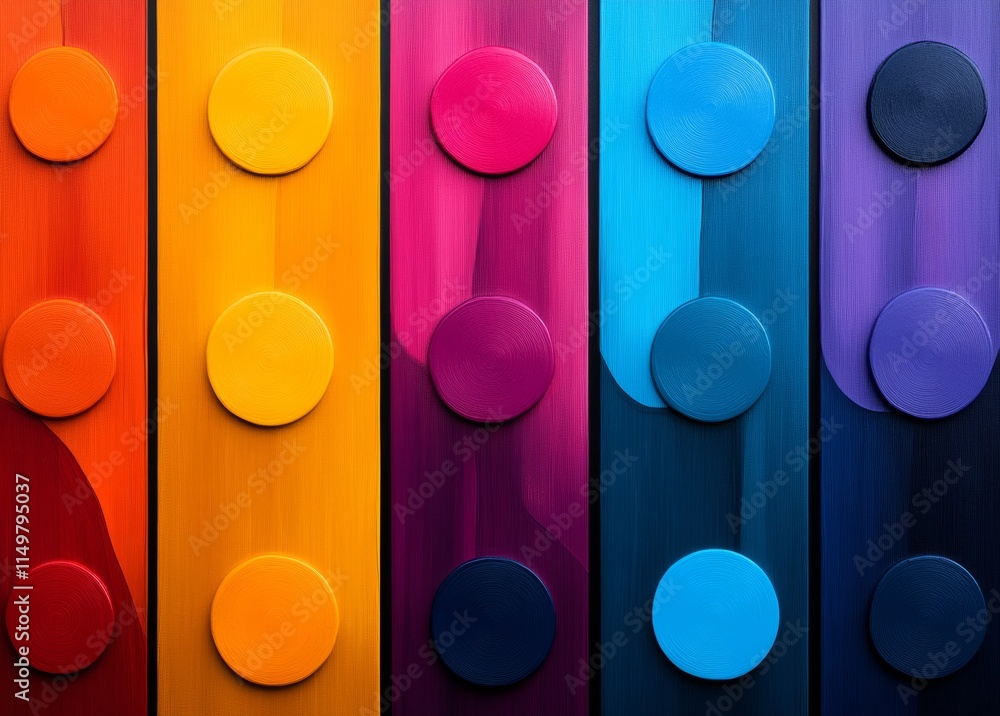 Poster colorful pattern of circles made from wood. the circles are of different colors and sizes, and they 