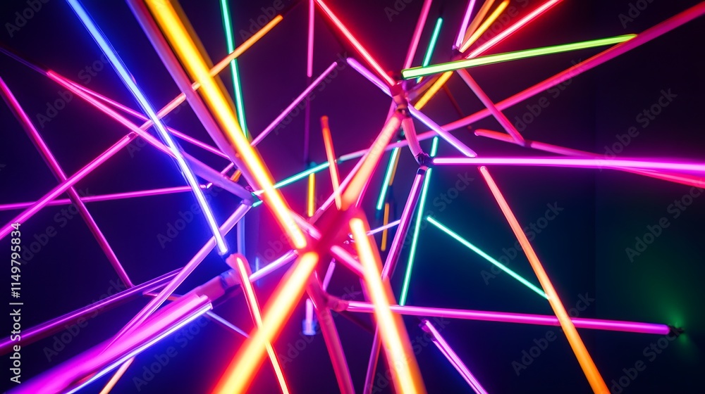 Aufkleber dynamic neon light display abstract space digital art futuristic environment close-up view vivid col