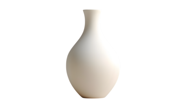 Minimalist white ceramic vase with clean lines and a smooth matte texture, perfect for contemporary interiors. Isolated on transparent background