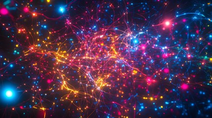Fototapeta premium Dynamic cosmic network of colorful lights digital universe abstract art high-tech environment wide view connectivity concept