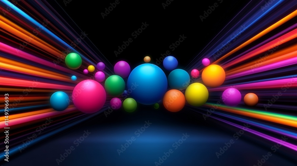 Poster colorful image of many different colored balls. the balls are scattered throughout the image, with s
