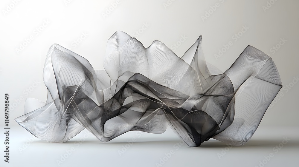 Poster dynamic flowing abstract shapes studio digital art minimalistic environment side view aesthetic desi