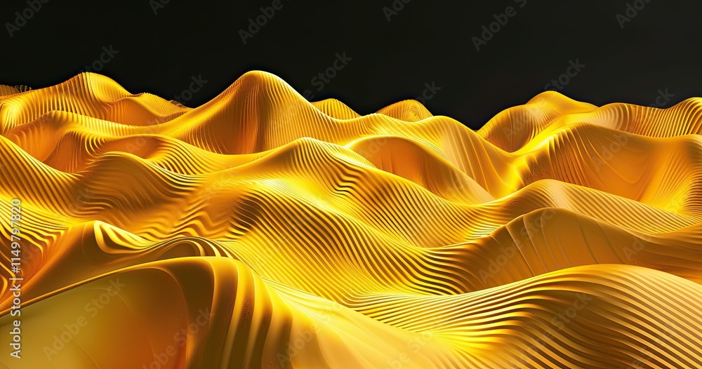 Poster abstract golden waves create a surreal, flowing landscape with a dynamic texture.