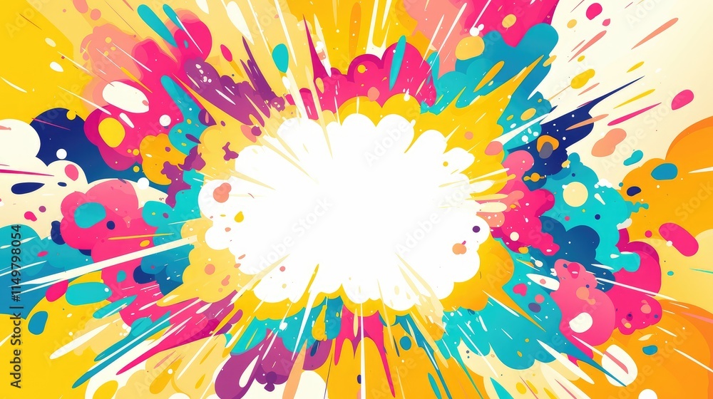 Poster A vibrant explosion of colors creating a dynamic background with a blank center for text.