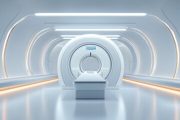 Naklejka premium Hospital radiology room with 3d rendering mri scanner machine