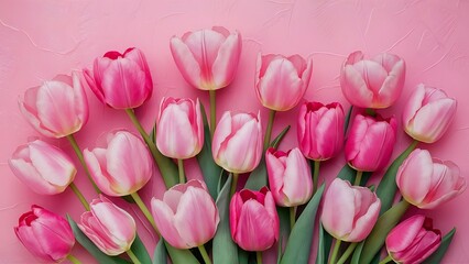 Naklejka premium Pink Tulips On Pink Background. Floral Pattern