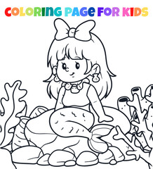 Beautiful mermaid girl outline coloring page vector illustration