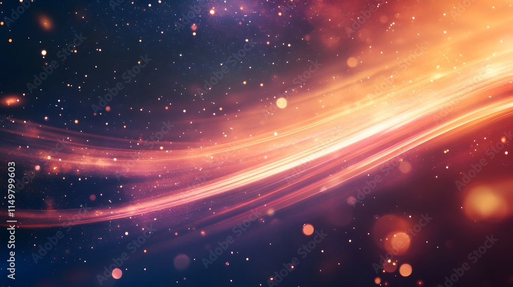 Poster dynamic light trails and bokeh effects abstract background digital art cosmic environment aesthetic 