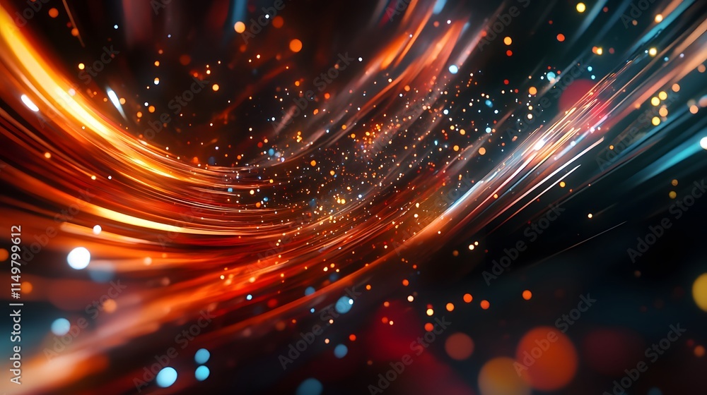 Poster dynamic light trails abstract space digital art vibrant colors close-up view modern design concepts 
