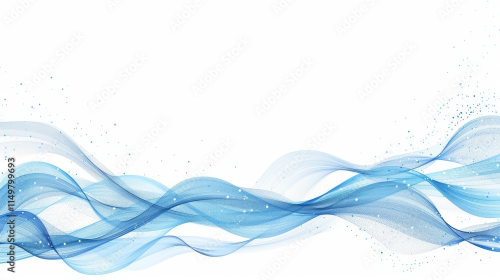 Poster abstract blue wave design with soft curves and sparkles for backgrounds or graphics.