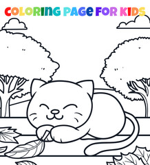 Cute cat outline coloring page animal vector illustration