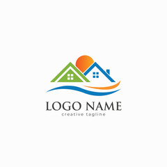 Real estate logo, home, house lake home logo design fully editable vector template