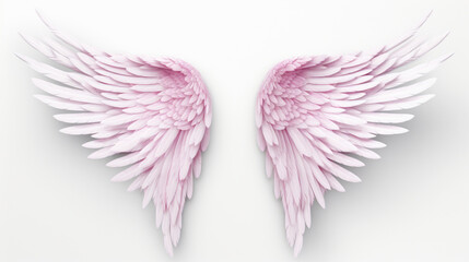 pink angel wings on a pristine white background, symbolizing purity, innocence, and heavenly beauty, perfect for fantasy, spirituality, or artistic themes