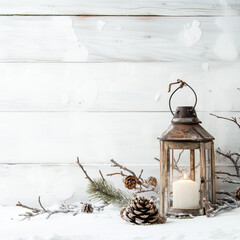 old lantern on the snow