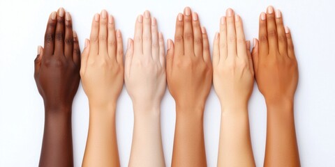 Obraz premium Diverse hands showcasing various skin tones aligned together.