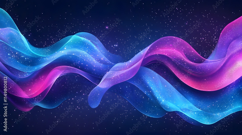 Aufkleber dynamic wave patterns in cosmic space abstract graphic design colorful nebula background digital art