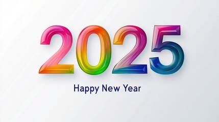 Happy New Year 2025 vibrant colorful glossy numbers.