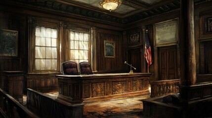A Formal Wooden Room with a Large Desk and Two Chairs