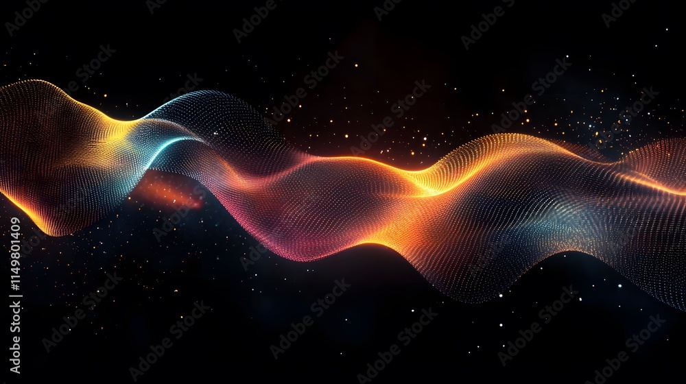 Poster dynamic colorful wave motion digital space abstract art dark background close-up view visual concept