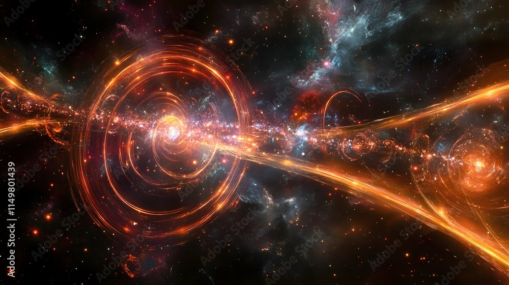 Poster exploring cosmic energy waves outer space digital art infinite universe abstract perspective interga