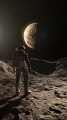 Obraz premium Spaceman and planet, human in space concept. space background. Ultra realistic. Photorealistic