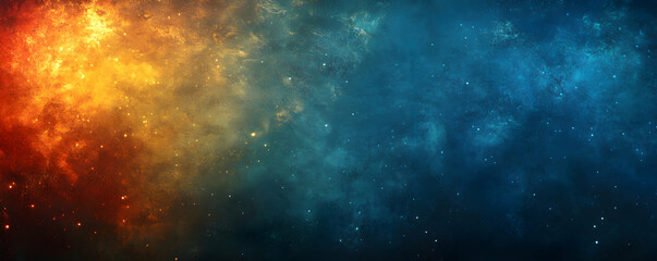 Naklejka premium A vibrant cosmic background blending orange and blue hues with starry details.
