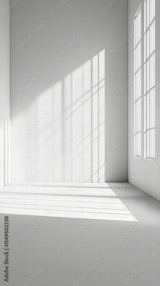 Poster abstract white studio background for product presentation. empty room with shadows of window. displa