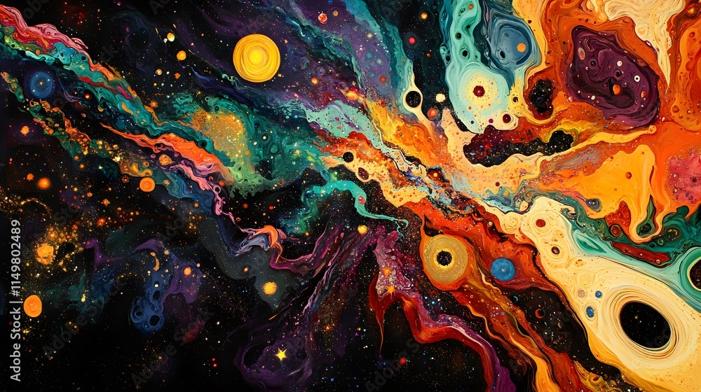 Poster exploring cosmic wonders outer space abstract art colorful nebulae aesthetic viewpoint galactic conc