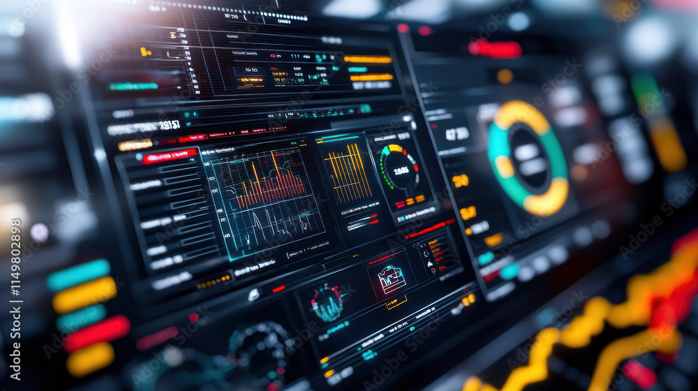 Aufkleber close up of compliance dashboard managed by ai, showcasing data analytics and visualizations