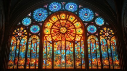 Obraz premium Glorious stained-glass window, vibrant colors.