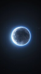 Fototapeta premium Blue super moon glowing with blue halo isolated on black background. space background. Ultra realistic. Photorealistic