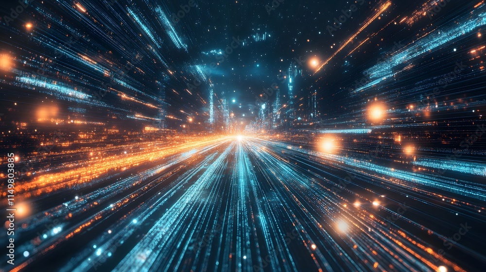 Poster dynamic light speed visualization digital universe abstract animation futuristic setting immersive p