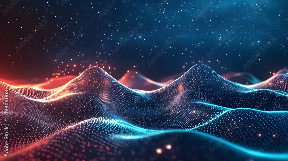 Poster dynamic 3d wave simulation virtual environment digital art abstract landscape futuristic viewpoint
