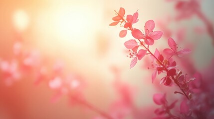 Pink blossoms backlit by warm sunlight.