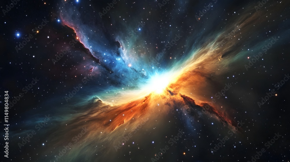 Poster exploring cosmic phenomena nebulae in space digital art celestial environment wide angle astronomy c