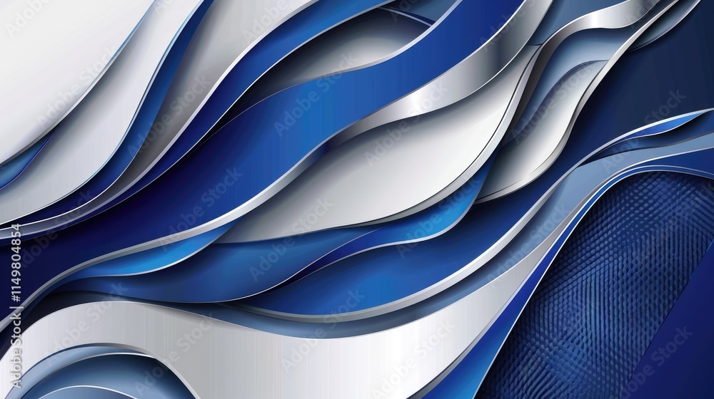 Aufkleber abstract design featuring flowing waves in blue and silver tones, creating a dynamic visual effect.