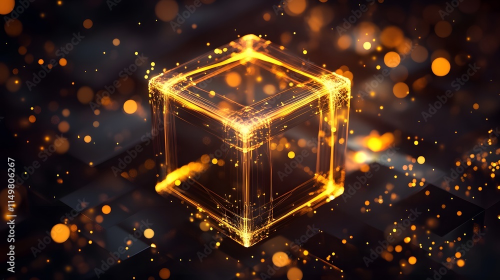 Poster Illuminating digital cube animation virtual space 3d graphics high-tech environment dynamic viewpoint conceptual art