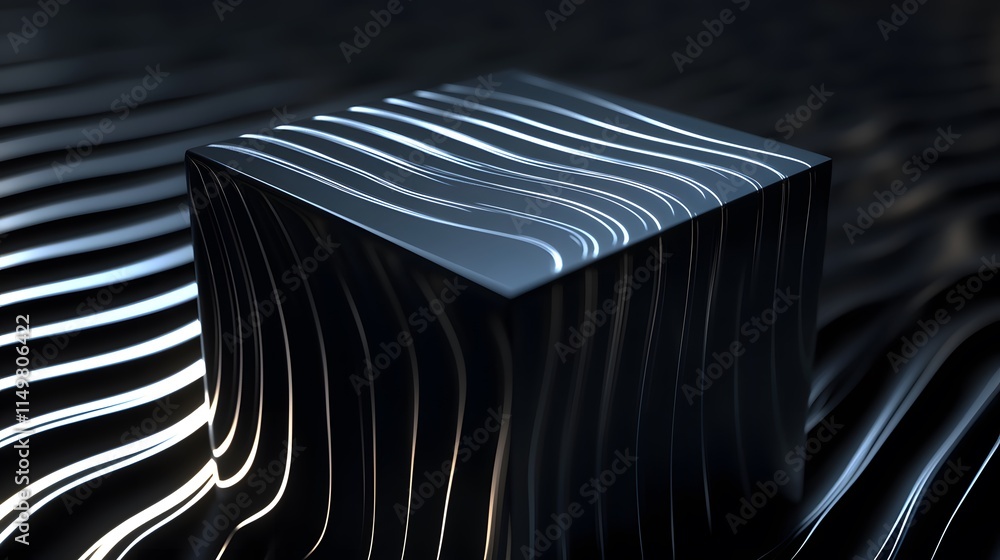 Poster dynamic black cube interaction abstract studio 3d animation modern environment close-up view visual 