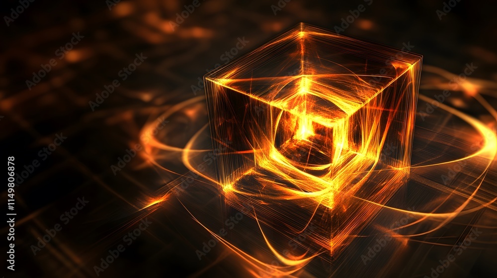 Poster dynamic energy cube abstract art digital visualization dark environment close-up modern concept
