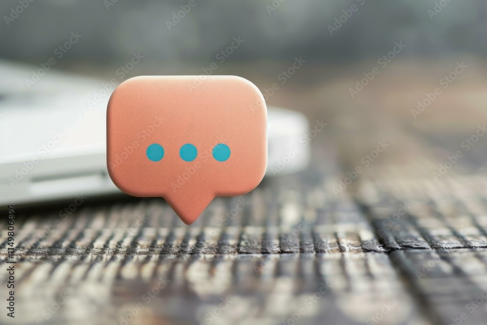Poster online chat concept is visualized by typing status on a speech bubble over a laptop keyboard