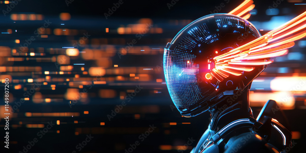 Poster futuristic representation of ai powered security with vibrant lights and digital elements