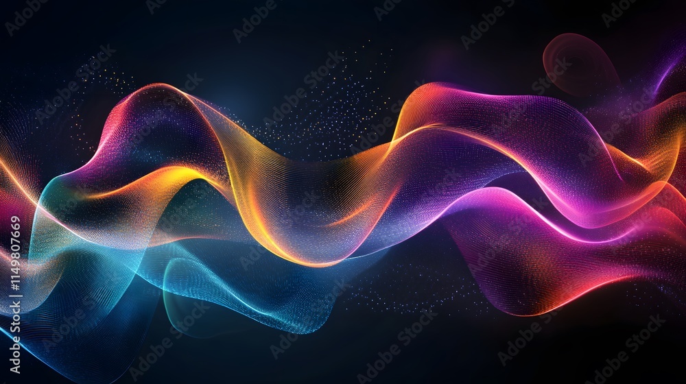 Poster dynamic color waves flowing in abstract art studio setting digital illustration dark background clos