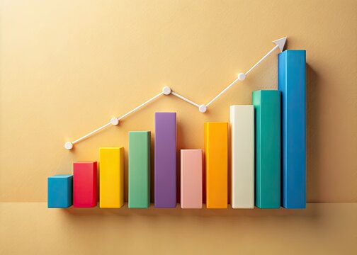Clean, colorful charts and graphs visualize trending data; minimalist infographic design.