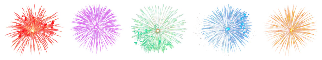 PNG Vibrant colorful festive fireworks display, element set on transparent background