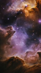 Space galaxy background with nebula clouds and distant stars, purple and blue tones. space background. Ultra realistic. Photorealistic
