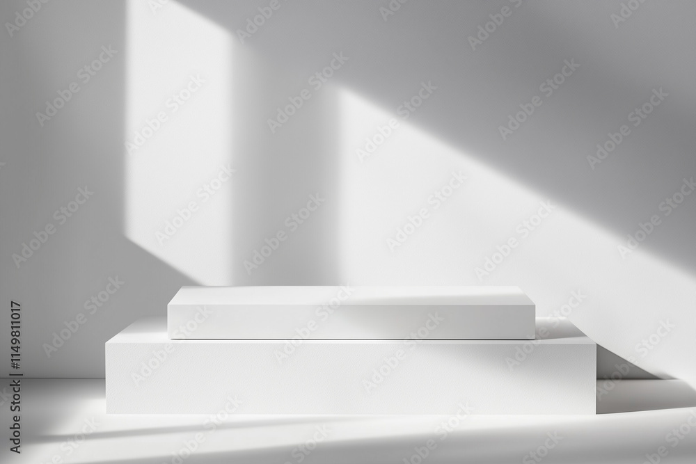Poster white pedestal with a shadow on it. the pedestal is made of white blocks and is placed in front of a