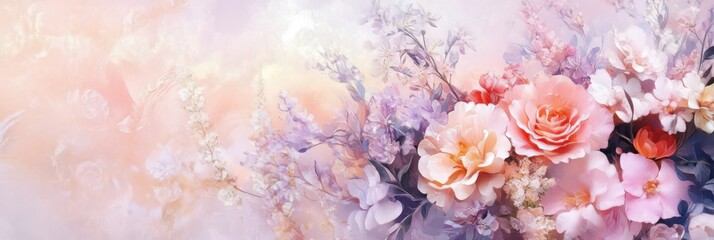 Pastel Roses and Delicate Blossoms in Artistic Arrangement