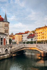 Naklejka premium Ljubljana, Slovenia - 14 August 2024: Wonderful and charming city center of Ljubljana, the capital of Slovenia