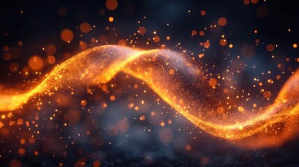 Fototapeta premium Golden sparkling wave, dark background.