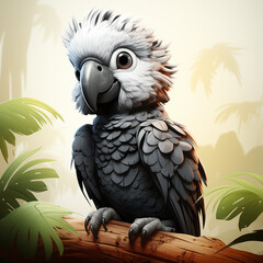 
illustration, perroquet, animaux de la jungle, dessin enfants, mignon, tout-petits, adorable, joli, fun, coloré, arrière plan noir et blanc